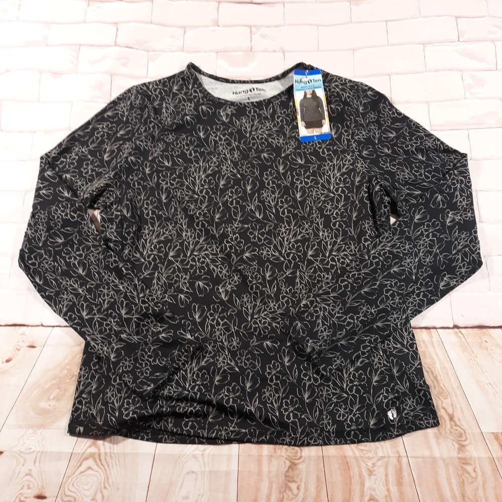 Hang Ten Shirt Pullover Womens L UV Protection Floral Black Outdoor Beach NEW